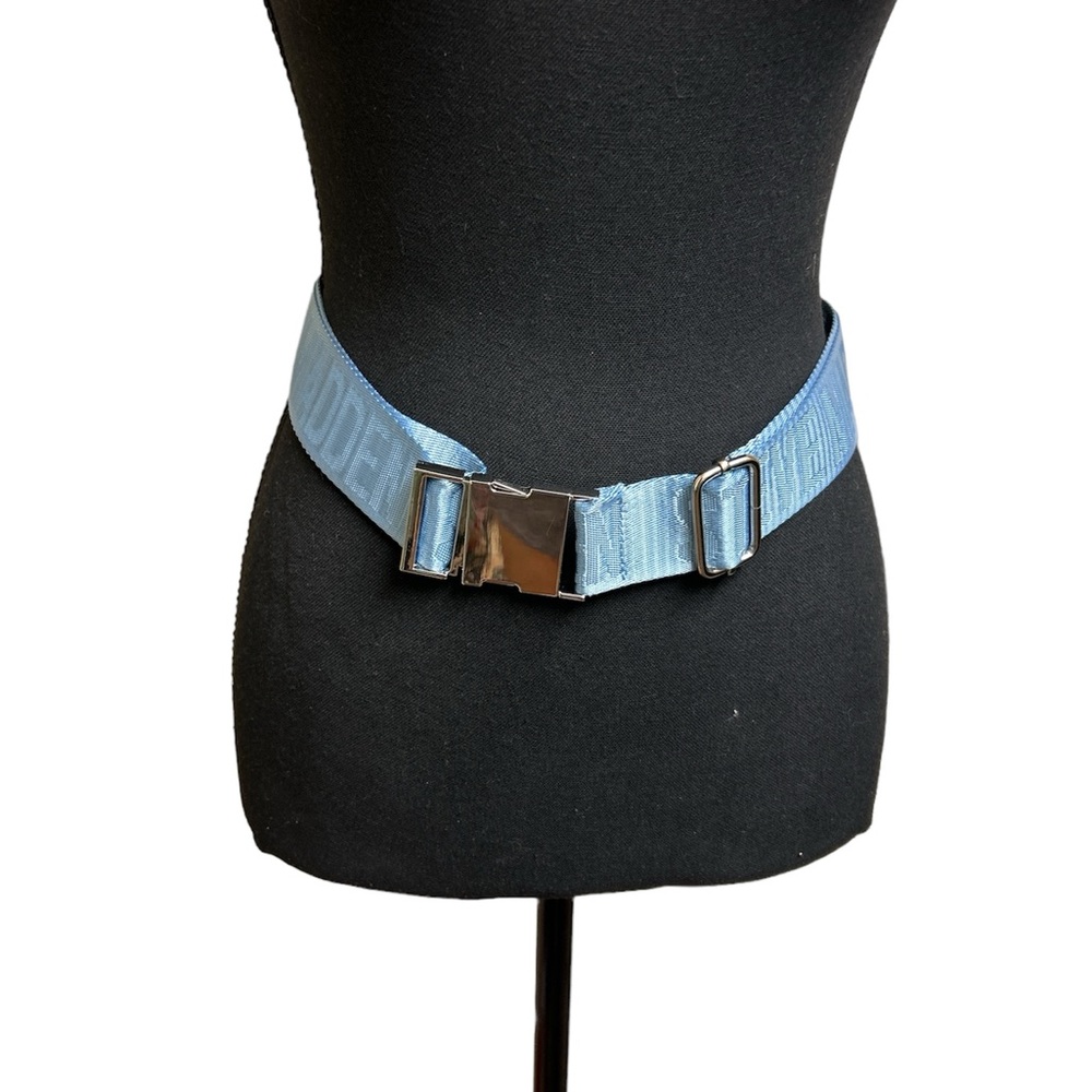 Steve Madden light blue cloth and silver belt, adjustable, 52” Length